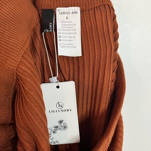 Lillusory Women’s Ribbed Knit Wide Leg Pants - Brown - Size L - Picture 6 of 11